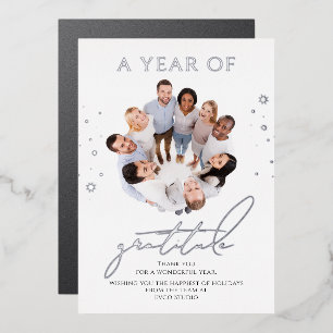 Elegant Gratitude Script Photo Corporate Business Foil Holiday Card