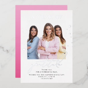 Elegant Gratitude Script Photo Corporate Business Foil Holiday Card
