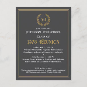 Elegant Gray 50 Year Class Reunion Laurel Wreath  Postcard