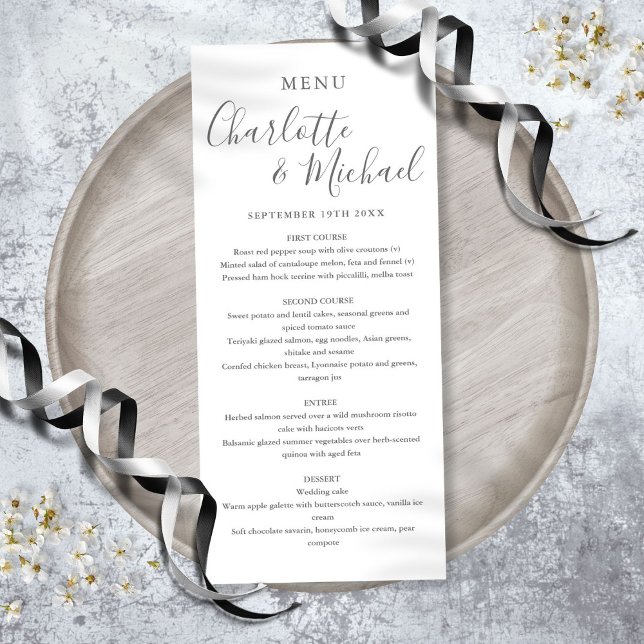 Elegant Gray And White Signature Wedding Menu (Elegant Gray And White Signature Wedding Menu)