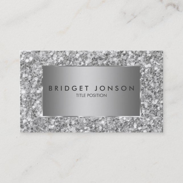Elegant Gray And White Sparkling Glitter Pattern Business Card (Front)