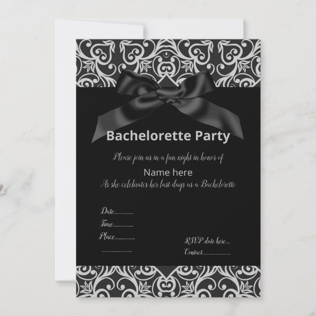 ELEGANT GRAY BLACK BOW BACHELORETTE INVITE (Front)