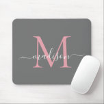 Elegant Gray Blush Pink Monogram Modern Script Mouse Mat<br><div class="desc">Modern Silver Slate Gray Blush Pink Dusty Pink Monogram Elegant Girly Chic Script Mouse Pad</div>