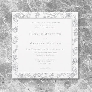 Elegant Gray Chinoiserie Bird & Crest Wedding Invitation