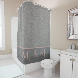 ELEGANT GRAY CREAM MONOGRAM INITIALS LEAF PATTERN  SHOWER CURTAIN