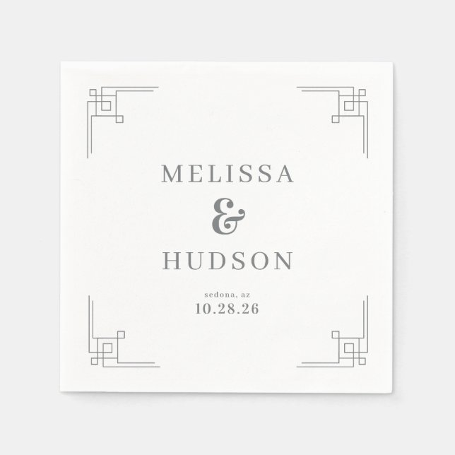 Elegant Gray Geometric Lines Napkin (Front)