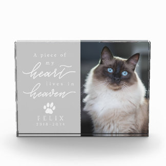 Elegant Gray Heart Lives in Heaven Cat Memorial Photo Block