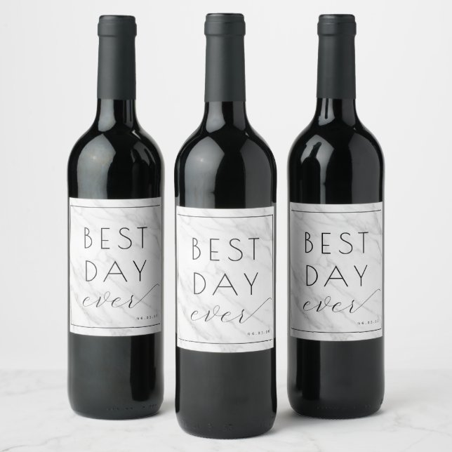 Elegant Gray Marble Celebration Wine Label (Bottles)