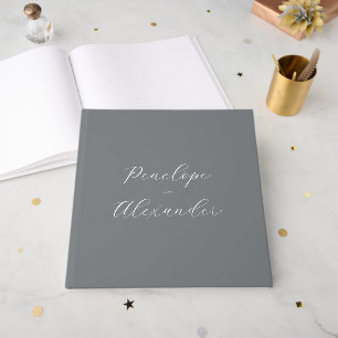 Elegant Gray Metallic Stars Guest Book