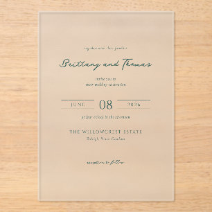 Elegant Gray Minimalist Calligraphy Acrylic Invitations