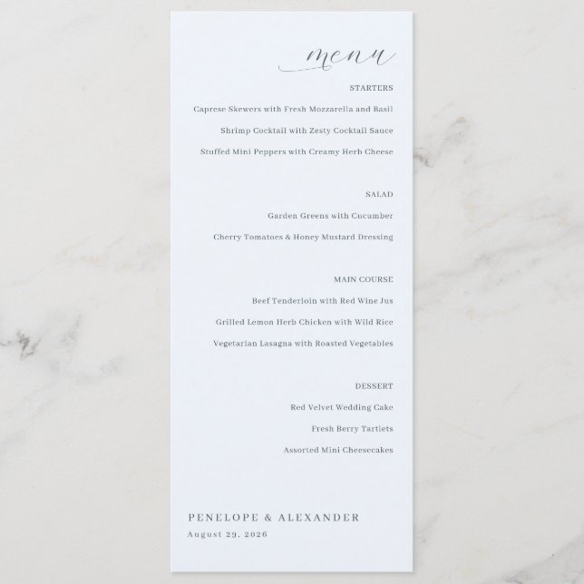 Elegant Gray Minimalist Menu (Front)