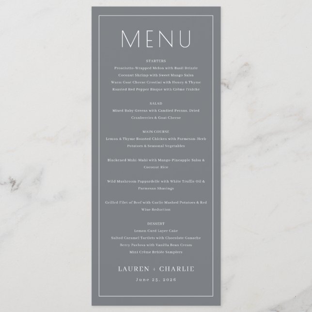 Elegant Gray Minimalist Menu (Front)