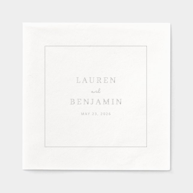 Elegant Gray Minimalist Names Foil Napkins (Front)