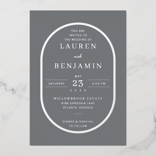 Elegant Gray Minimalist Wedding Invitation (Front)
