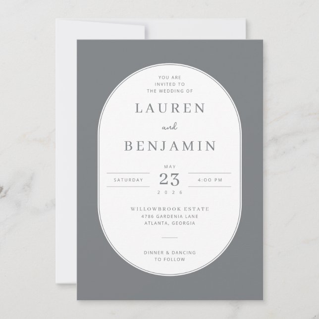 Elegant Gray Minimalist Wedding Invitation (Front)