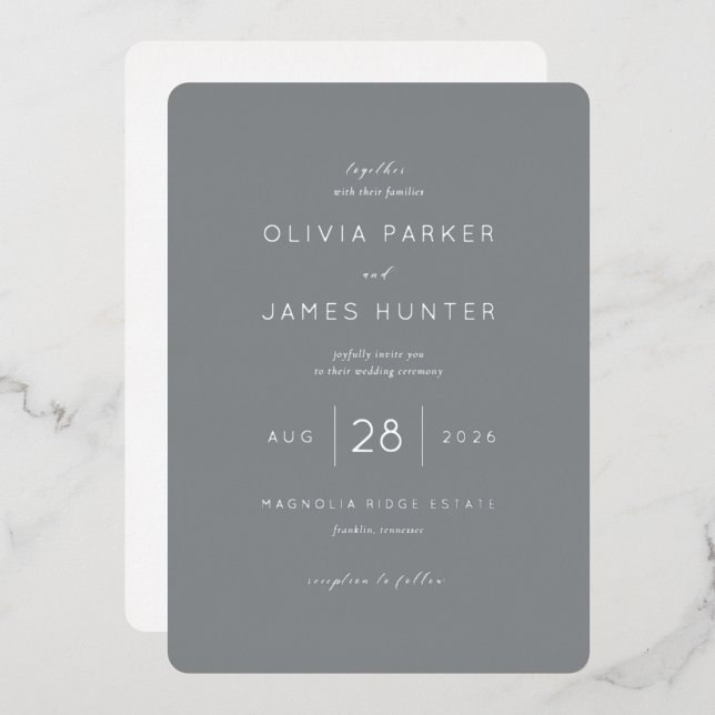 Elegant Gray Minimalist Wedding Invitation (Front/Back)