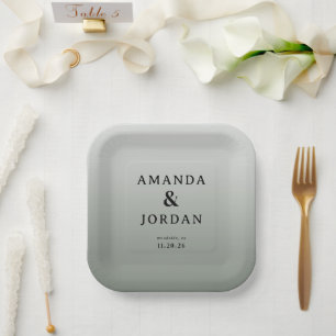Elegant Gray Minimalist Wedding Paper Plate