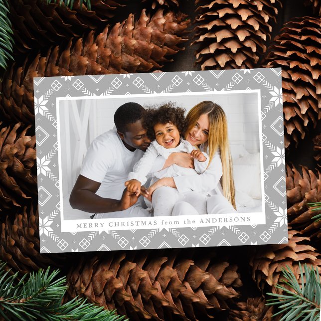 Elegant Gray Nordic Snowflake Pattern Photo Holiday Card (Creator Uploaded)