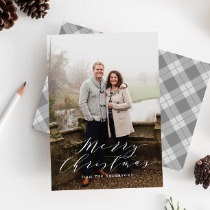 Elegant Gray Plaid Photo Holiday Card