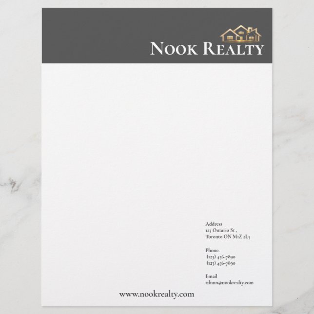 Elegant Gray Real Estate Custom Letterhead (Front)