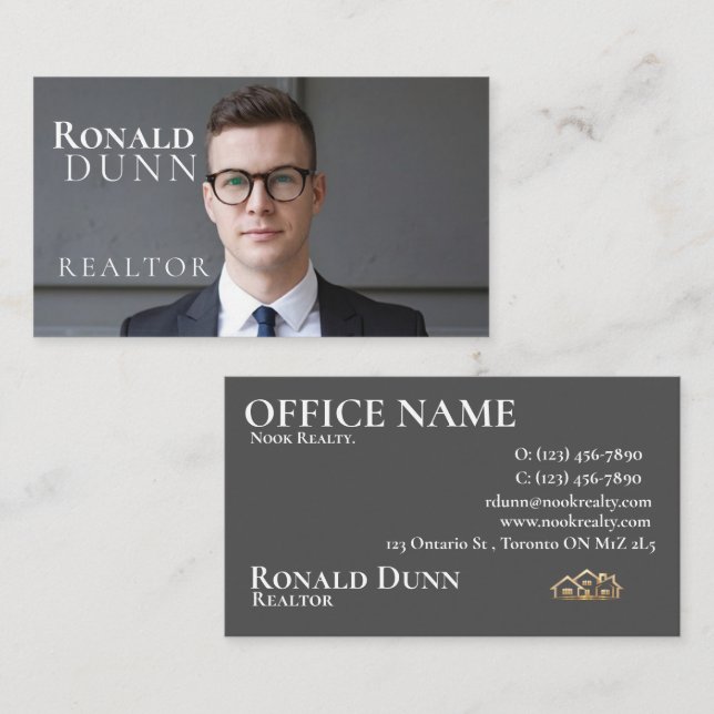 Elegant Gray Real Estate Design with Photo Business Card (Front/Back)