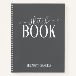 Elegant Gray Sketch Book with name gift for her