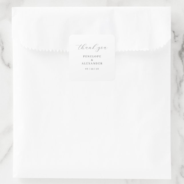 Elegant Gray Thank You Card Square Sticker (Bag)