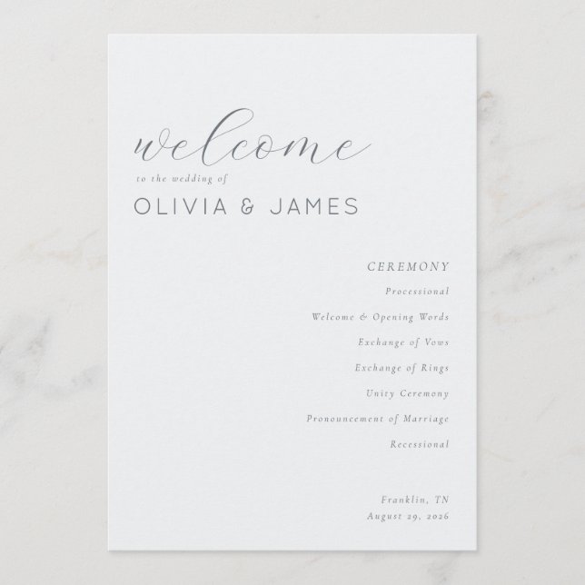 Elegant Gray Typographic Wedding Programme (Front)