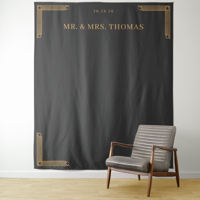 Elegant Gray Vintage Gold Accents Tapestry (In Situ)