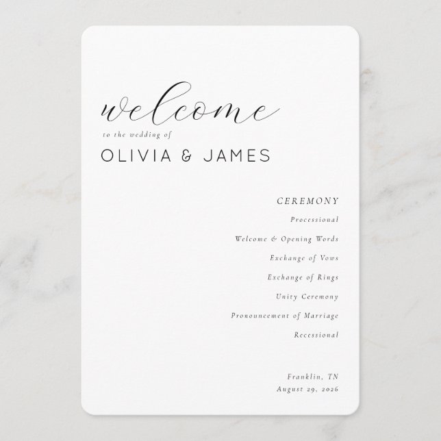 Elegant Gray Wedding Ceremony Schedule Programme (Front)