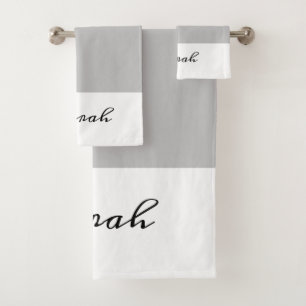 Elegant Gray & White Calligraphy Bath Towel Set