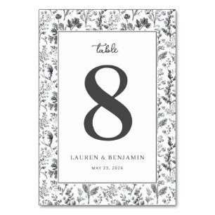 Elegant Grayscale Botanical Table Number