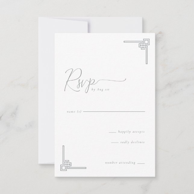 Elegant Grayscale Geometric RSVP Card (Front)