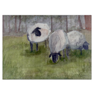 Elegant Grazing Sheep Watercolor Cutting Board