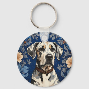 Elegant Great Dane William Morris Inspired  Key Ring