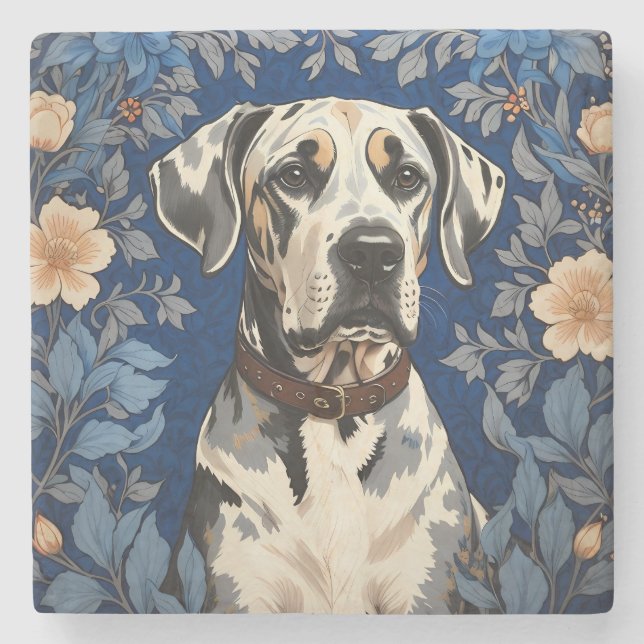 Elegant Great Dane William Morris Inspired  Stone Coaster (Front)