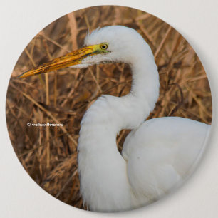 Elegant Great Egret in the Reeds 6 Cm Round Badge