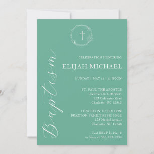 Elegant Gree White Baptism Cross Wreath Invitation