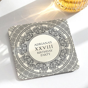 Elegant Greek Birthday Square Paper Coaster