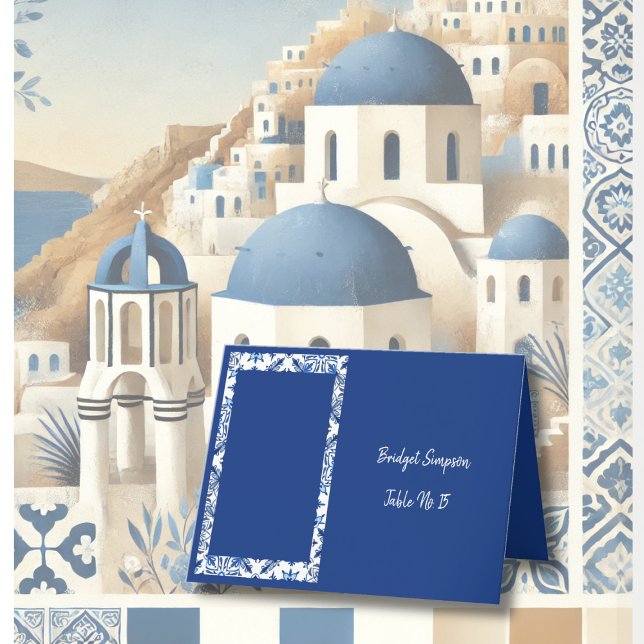 Elegant Greek Blue and White Wedding guest Card (Creator Uploaded)