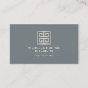 Elegant Greek Key Designer Logo Silver/Slate Grey Business Card