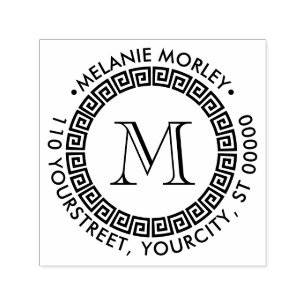 Elegant Greek Key Frame Name Address Monogram Self-inking Stamp