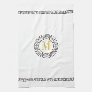 Elegant Greek Key Monogram Kitchen Towels