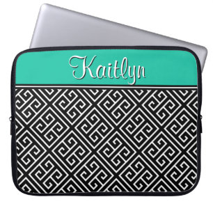 Elegant Greek Key Pattern and Name Laptop Sleeve