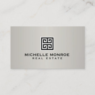 Elegant Greek Key Real Estate Logo Black/Grey Business Card