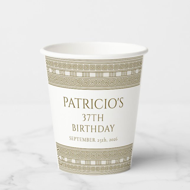 Elegant Greek or Roman toga birthday party Paper Cups (Front)