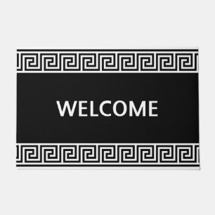 Elegant Greek Pattern on Black Doormat