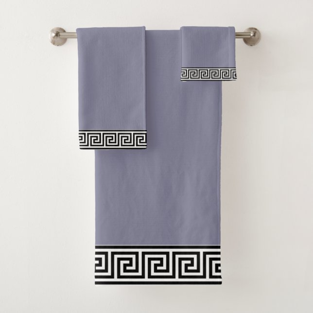 Elegant Greek Pattern on Roman Silver Grey Bath Towel Set (Insitu)