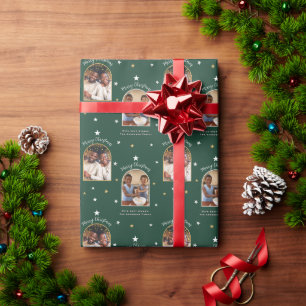 Elegant Green 2 Photo Arch Modern Christmas Wrapping Paper