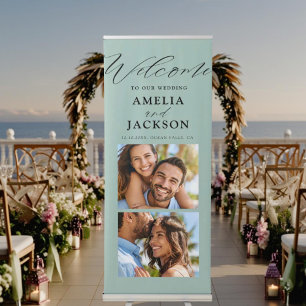 Elegant Green 2 Photo Wedding Welcome Retractable Banner